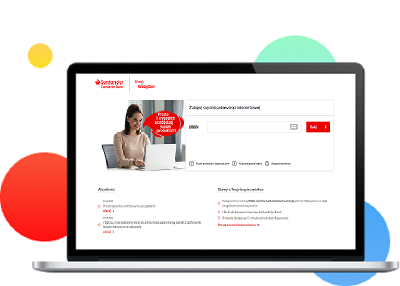 ekran przedstawiający Bankowość internetową Santander Consumer Banku