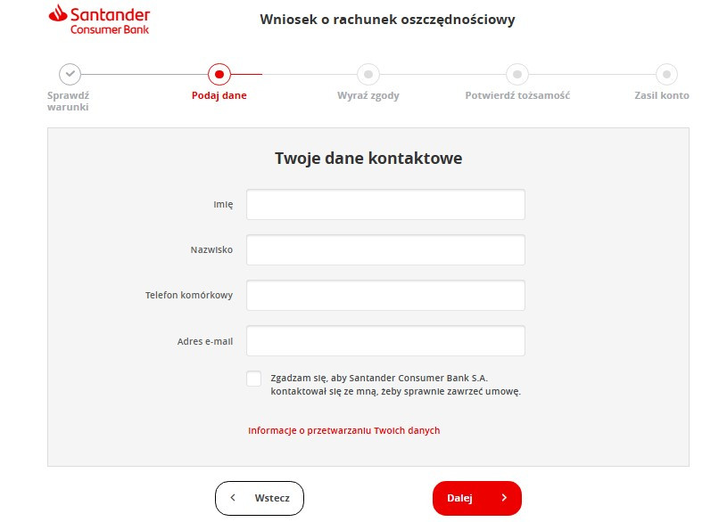 krok drugi wniosku o Rachunek