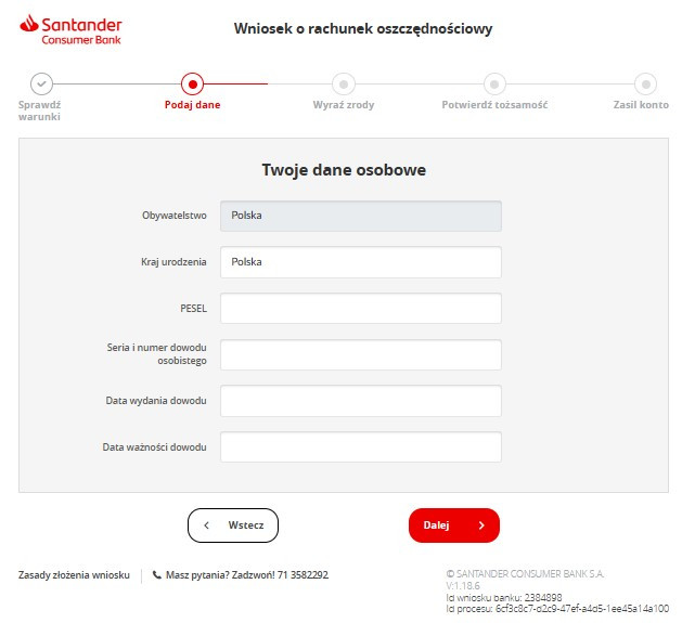 krok czwarty wniosku o Rachunek