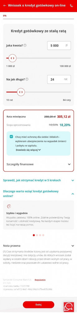 Wniosek o kredyt gotówkowy - widok