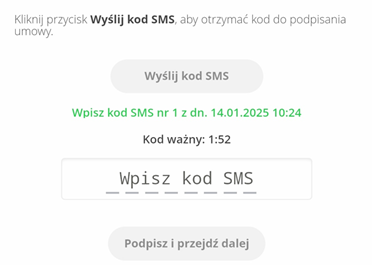 Ekran z polem do wpisania kodu SMS wysłanego na telefon