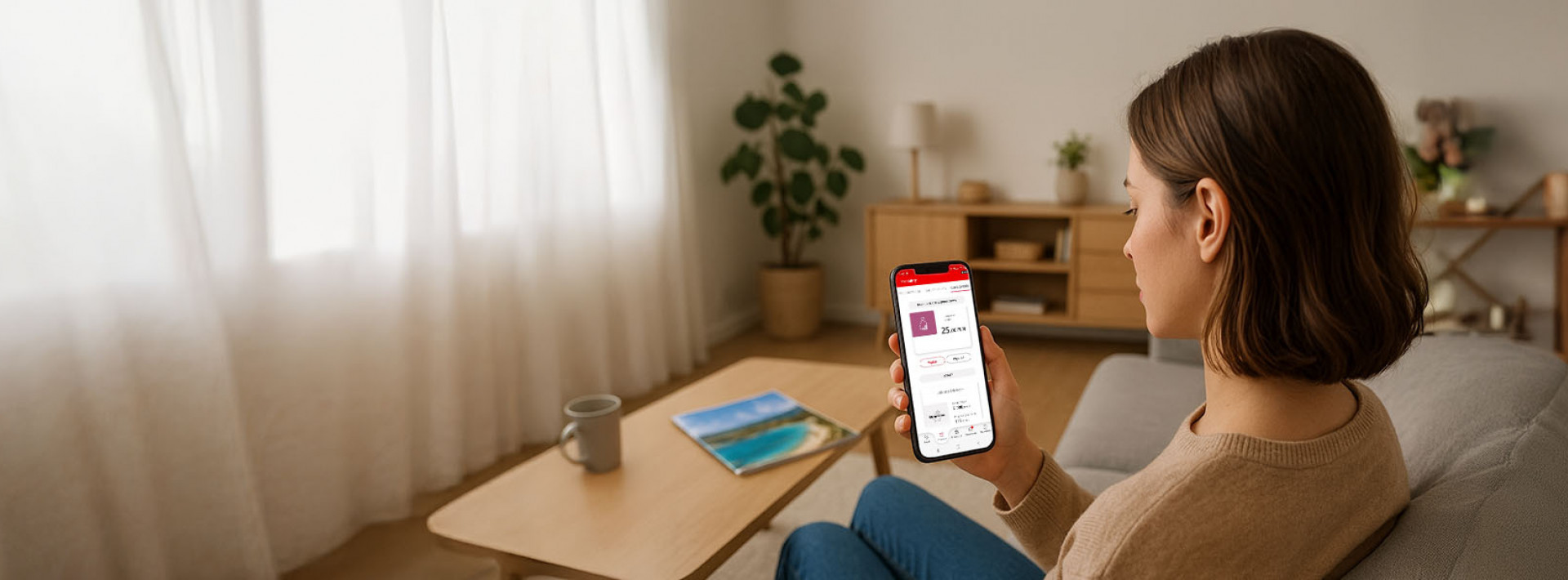 kobieta trzyma telefon, na którym wyświetlana jest aplikacja mobilna banku