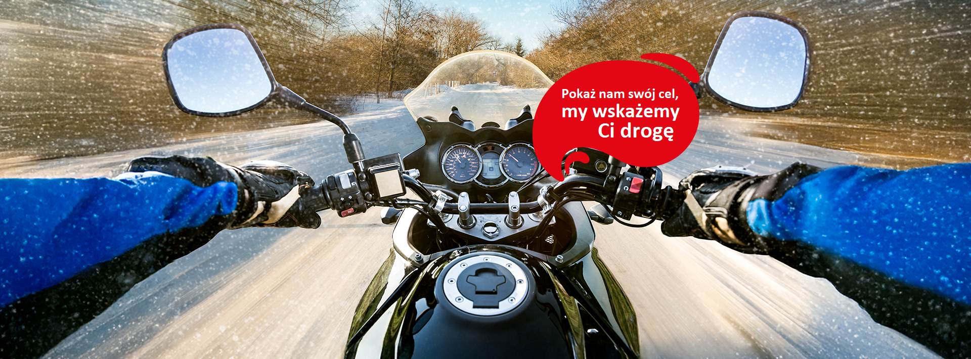 pędzący motor z podpisem: "pokaż nam swój cel, a my wskażemy Ci drogę"