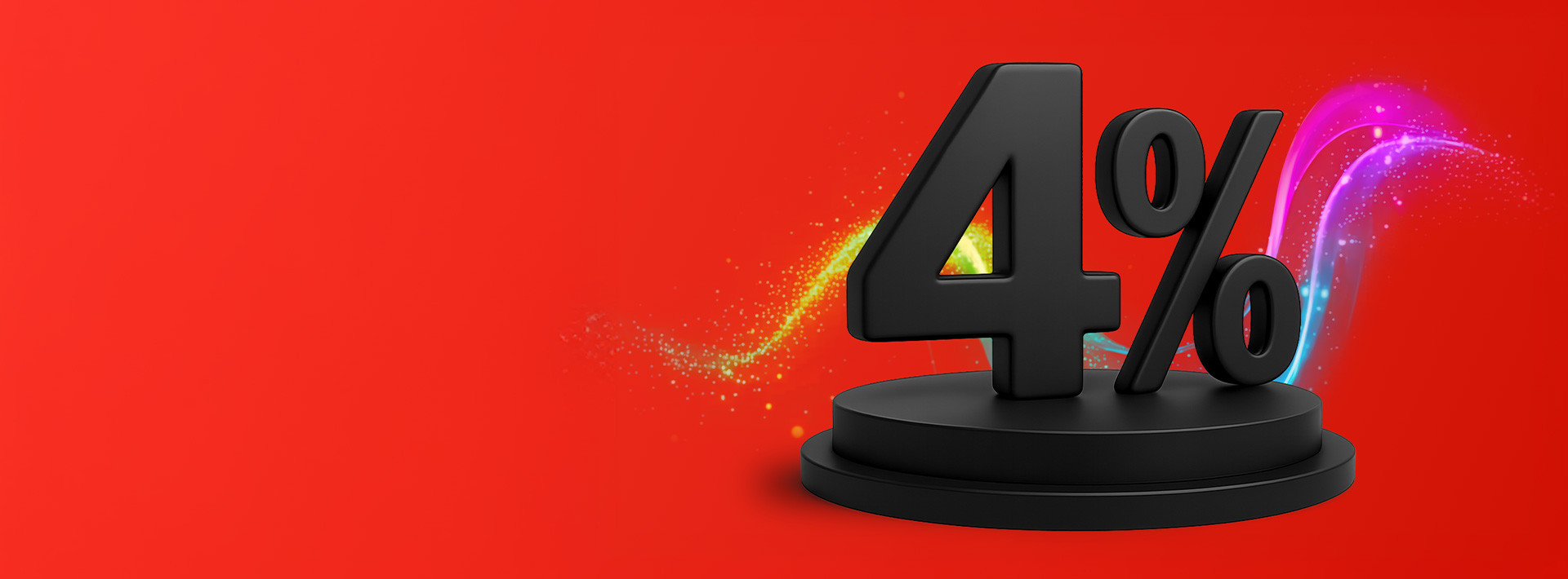liczba w czarnym kolorze 4% ułożona na czerwonym tle