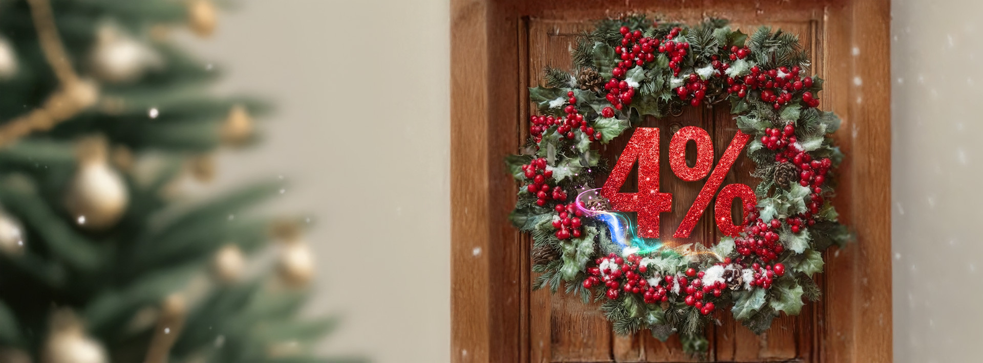 las jesienią, duża liczba 4, zbudowana z orzechów, reprezentująca 4% oprocentowania w lokacie na 4 miesiące