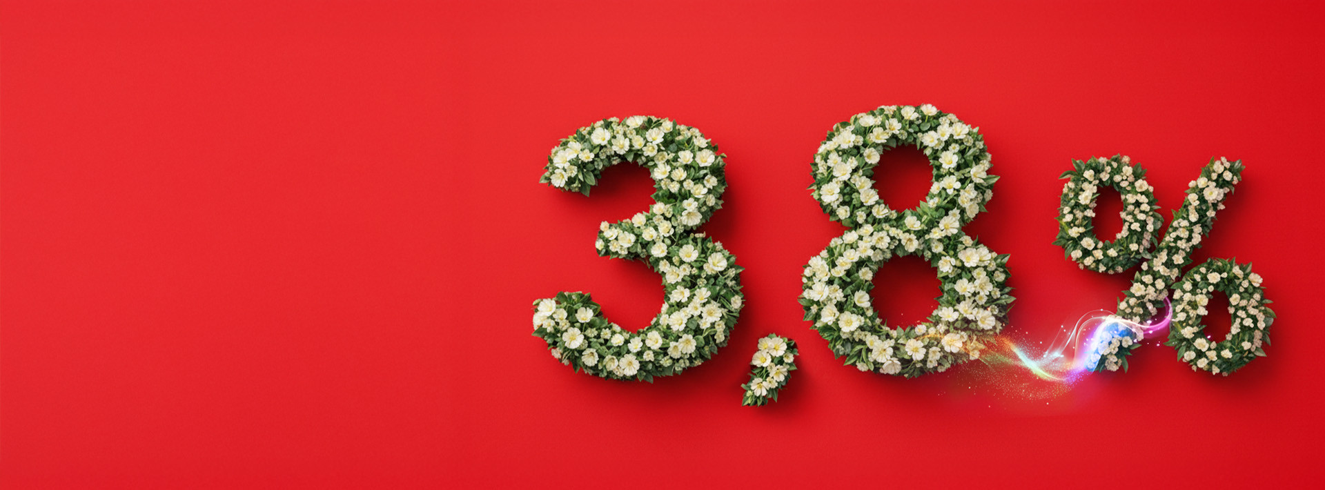 Baner promocyjny lokaty - liczba 3,8% na czerwonym tle z motywem kwiatków