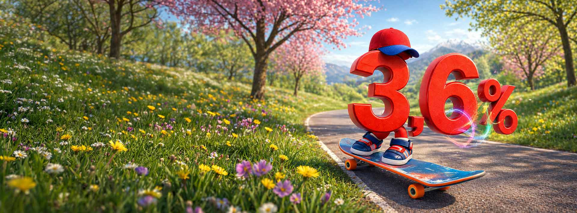 liczba 3,6% zjeżdża na deskorolce