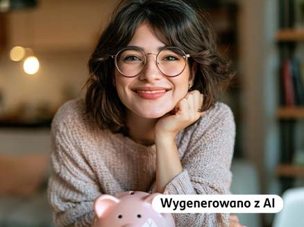 Kobieta przy skarbonce w domowym otoczeniu, ilustrująca porównywanie sposobów oszczędzania i wybór między lokatą a rachunkiem oszczędnościowym.