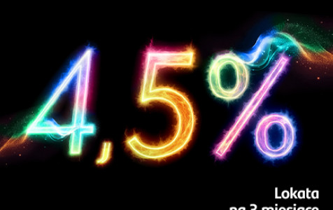 kolorowe 4,5% na czarnym tle symbolizujące oprocentowanie lokaty