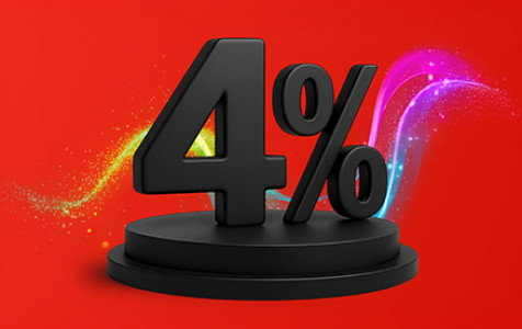 liczba w czarnym kolorze 4% ułożona na czerwonym tle