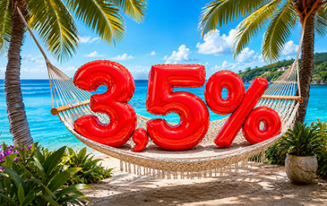 liczba 3,5% na hamaku pod palmami